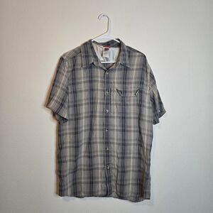 Men's The North Face Plaid Button Front Outdoor Short Sleeve Polo Shirt Large